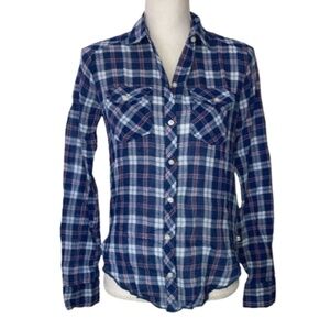 Abercrombie Y2K size XS blue pink long sleeve plaid button down collared shirt